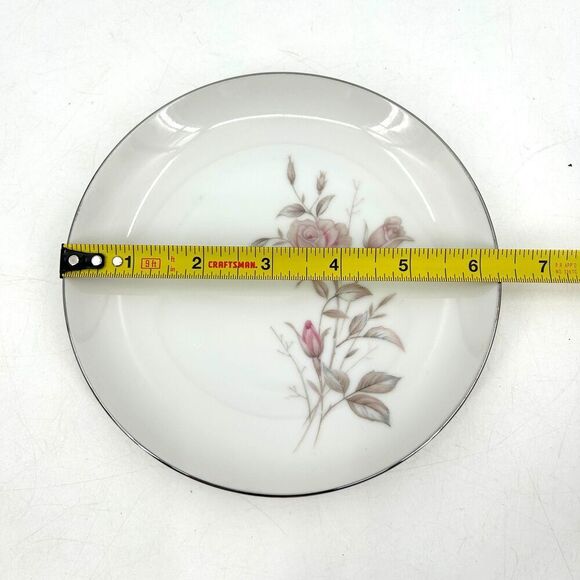 FINE CHINA JAPAN Vintage Laura Appetizer Plate White Floral Platinum Trim 6.25" - Picture 3 of 3